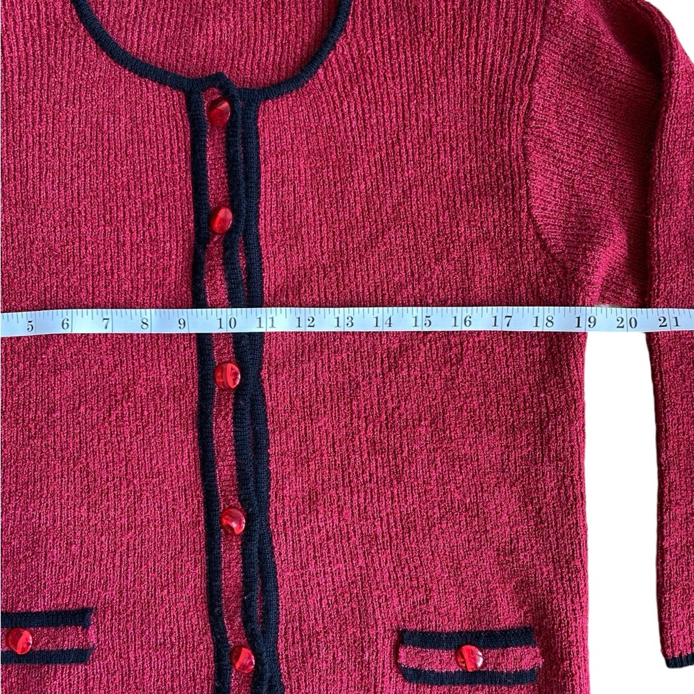 Vintage short knit cardigan red, black trim Jackie O style, EUC Size S/M retro - Picture 4 of 9